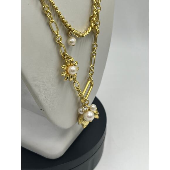 & Other Stories Embellished Double Strand Curb Figaro Chain Flower Necklace - Picture 4 of 7